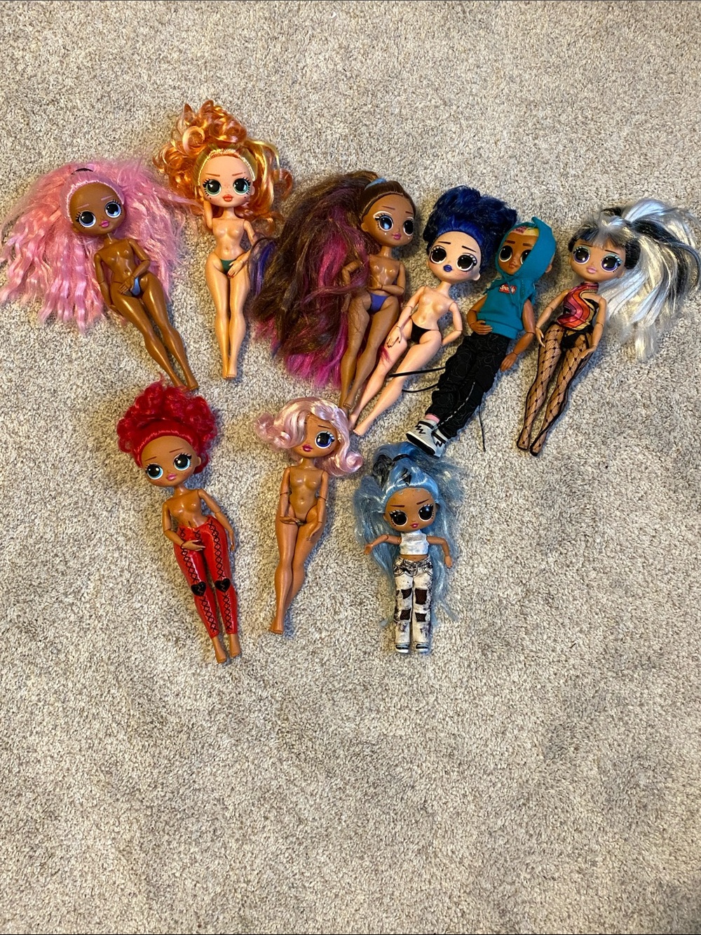 L.O.L. Surprise! Dolls Multi-Color Hair & Outfits Set lot of doll toys
